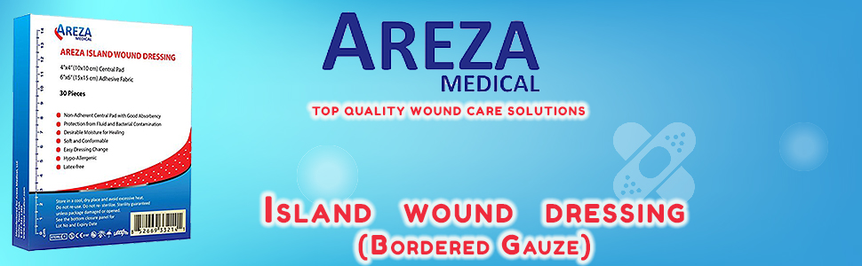 Areza Medical - Bordered Gauze Island Dressing - Wound Dressing - Latex Free - sterile - 6" x 6" - 30 per Box