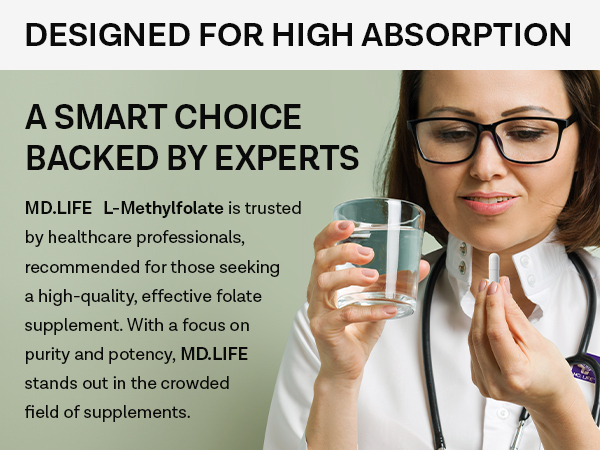 MD Life L Methylfolate 1mg - Professional-Grade Active Methylfolate Supplement - Maximum Potency MTHFR Supplements - L methylfolate 1mg 60 Capsules - Essential Amino Acids
