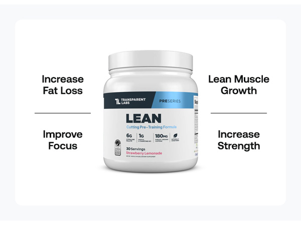 Transparent Labs Lean Pre-Workout - Body Recomposition Pre Workout for Men and Women with Acetyl L-Carnitine, Beta Alanine Powder, & PurCaf Organic Caffeine Powder - 30 Servings, Strawberry Lemonade