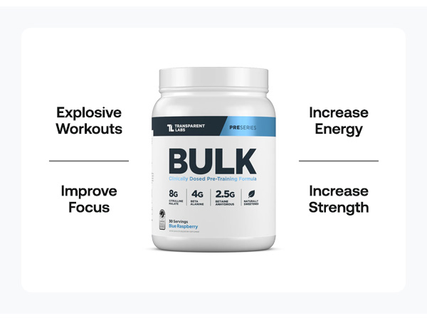 Transparent Labs Bulk Pre Workout Powder - Naturally Sweetened Preworkout for Men & Women, Pre Work Out for Muscle Building & Strength w/Beta Alanine & BetaPure - 30 Servings, Strawberry Lemonade