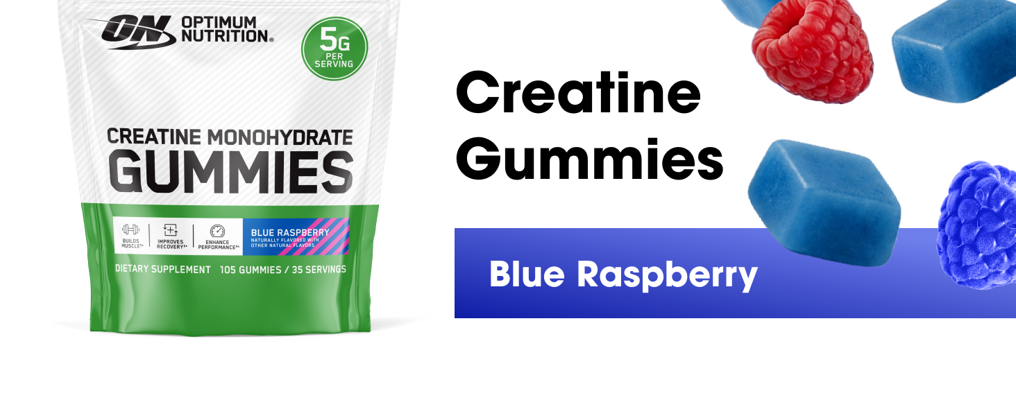 Optimum Nutrition Creatine Monohydrate Gummies, Blue Raspberry, 105 Ct