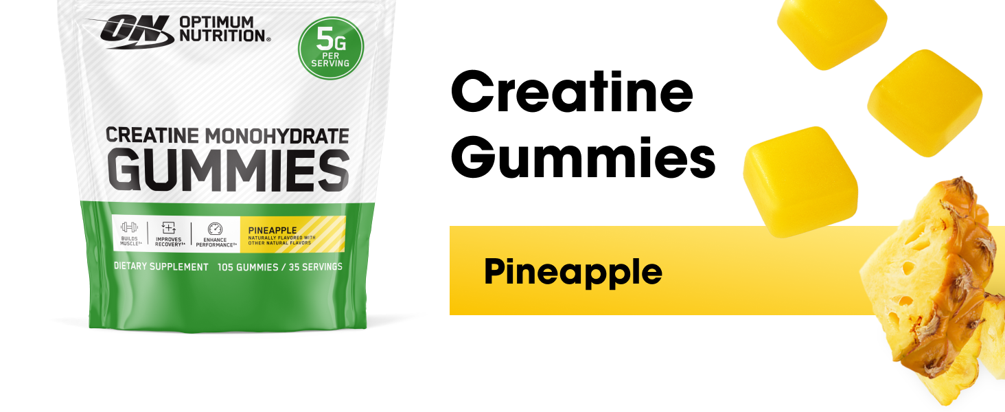 Optimum Nutrition Creatine Monohydrate Gummies, Pineapple Flavor, 105 Ct