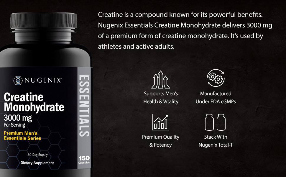 Nugenix Essentials Premium Creatine Monohydrate Supplement, 3000mg, 150ct