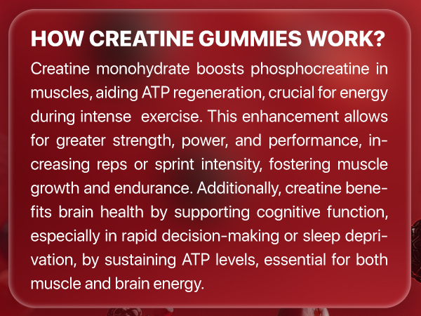 Creatine Monohydrate Gummies 5000mg - Energy Chews, Men & Women, 120 Ct
