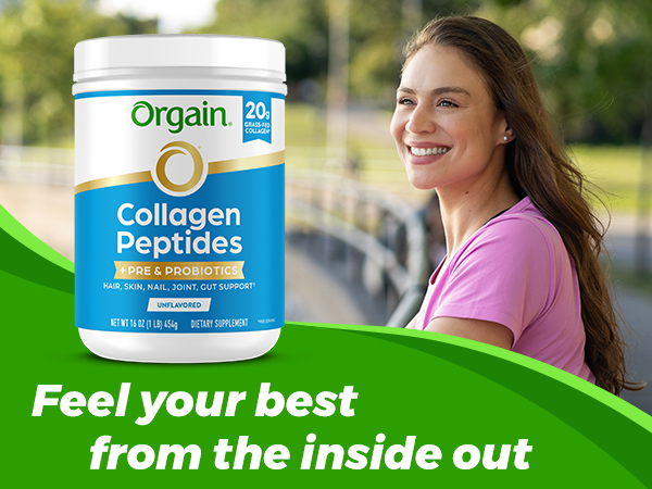 Orgain 20g Collagen Peptides + Prebiotic & Probiotics Powder, 1lb
