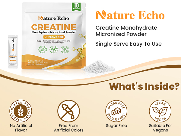 Creatine Monohydrate Micronized Powder 10 Single-Serve Packs 5g