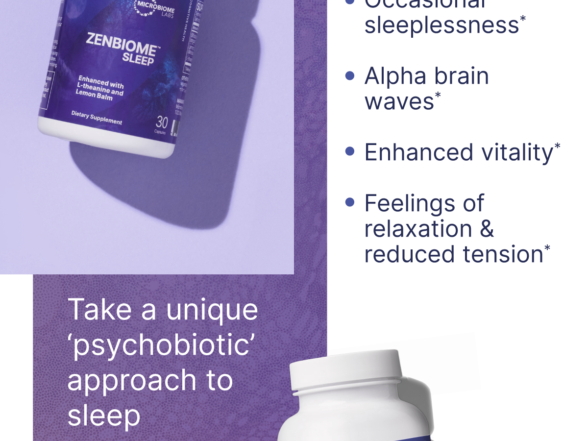 Microbiome Labs Zenbiome Sleep - L Theanine Supplement with Lemon Balm Extract & Probiotics with Bifidobacterium Longum - Help Soothe the Gut-Brain Axis at Bedtime (30 Capsules)