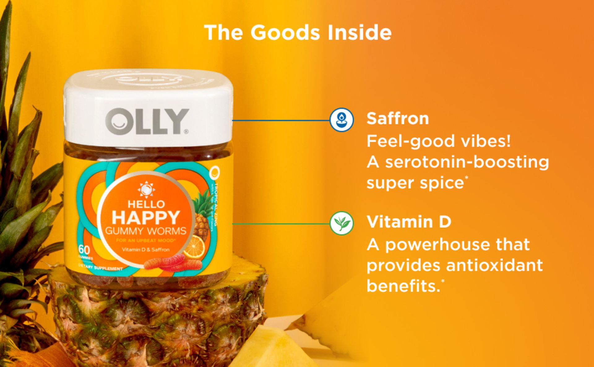 OLLY Hello Happy, Mood Support Gummies for Adults*, Vitamin D - 60 Count