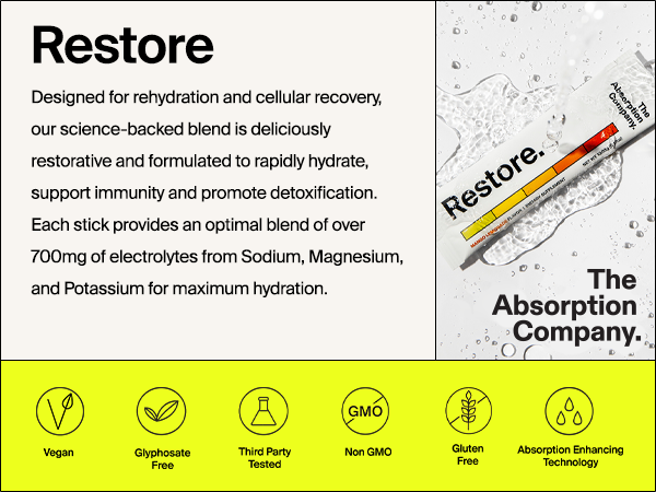 The Absorption Company Restore, Electrolyte Powder Hydration Packets, 7PK