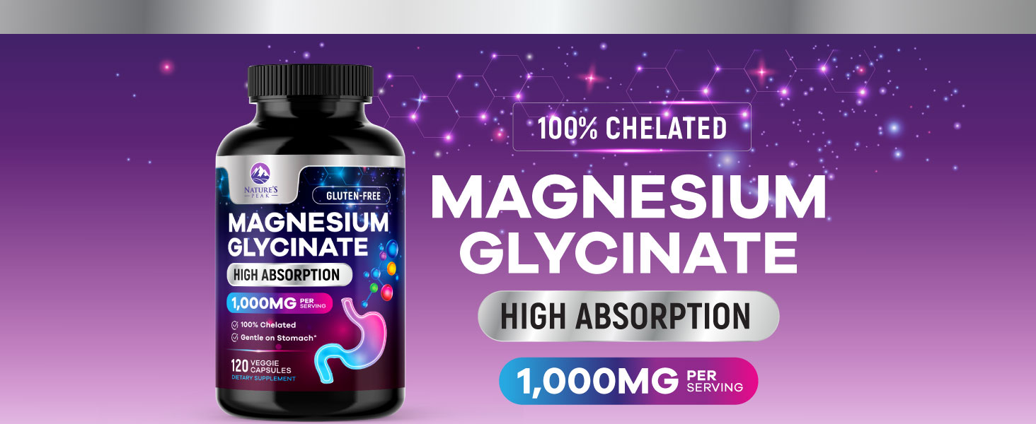 Magnesium Glycinate 1000mg - Pure & Chelated for High Absorption - Supports Muscle, Nerve, Bone & Heart Health - Best Magnesium Supplement for Gentle Sleep Support, Vegan, Bottled USA - 120 Capsules