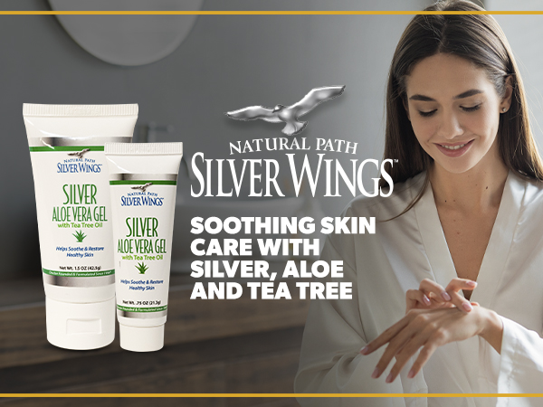 Natural Path Silver Wings 200ppm Silver with Aloe Vera Gel and Tea Tree Oil - Soothing Skin Care - 1.5 oz