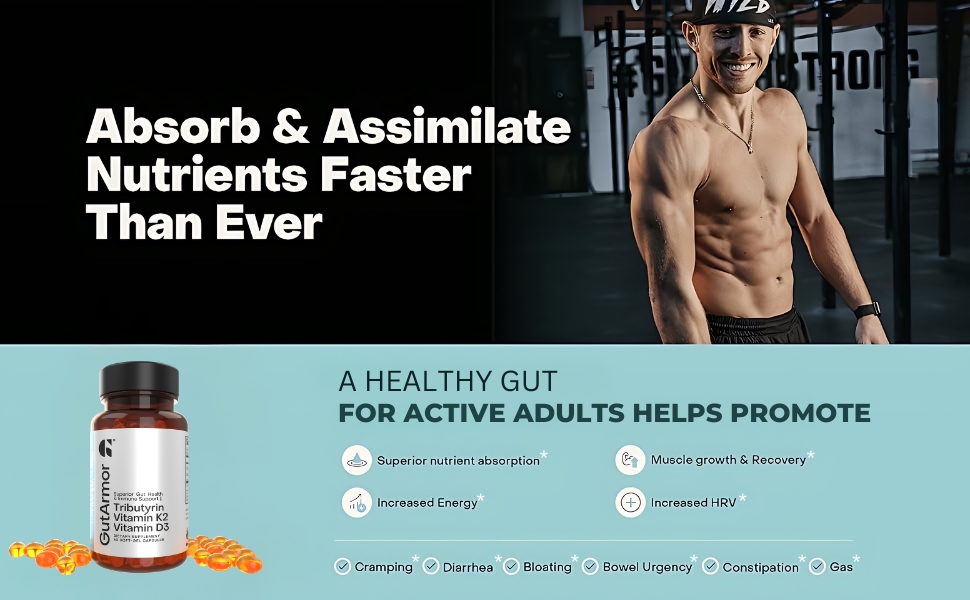 Gut & Heart Health + Immune Support | 1 Month Supply | 30 Soft Gel Capsules | Pure Butyrate 350mg & Vitamin D3 2000IUs & Vitamin K2 120mcg | Heart Health | Gastrointestinal Support