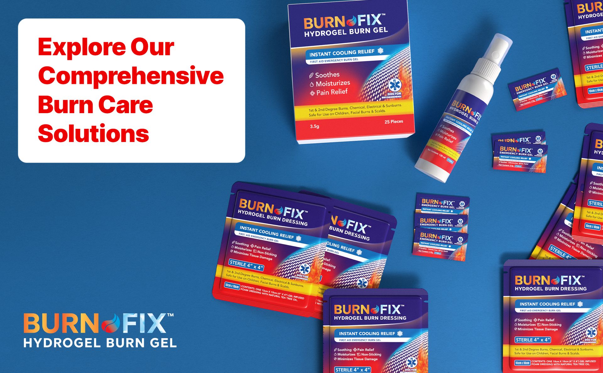 BurnFix® Burn Gel Dressing, 4 Pack, Sterile 4x4 Hydrogel Burn Pads