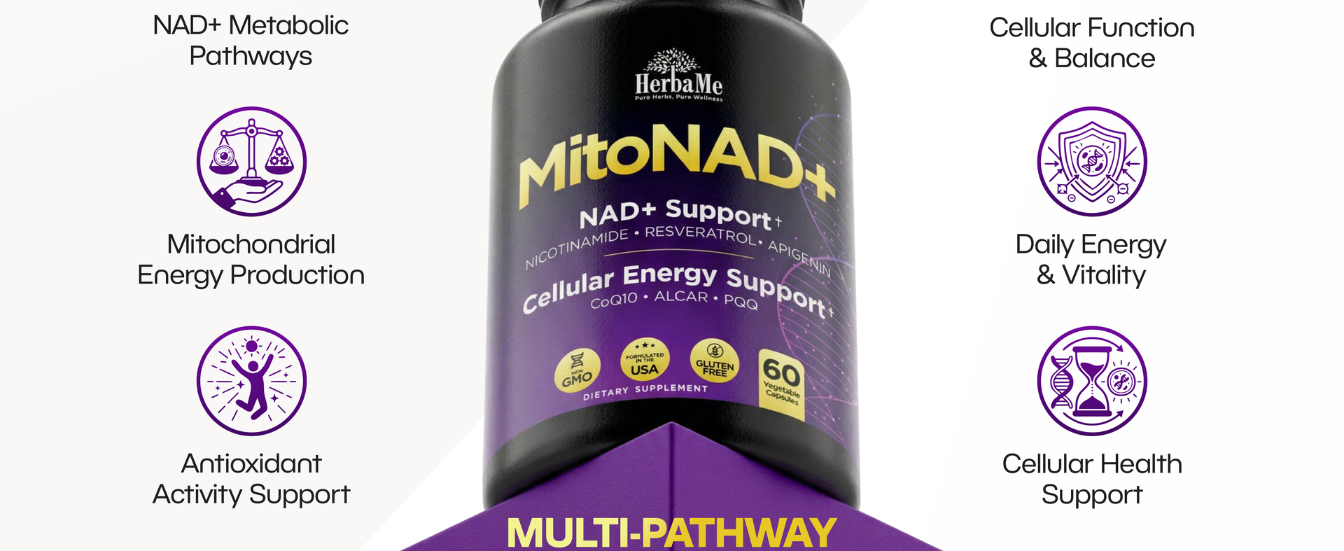 HerbaMe NAD+ Support Supplement, Multi-Pathway Cellular Energy Formula