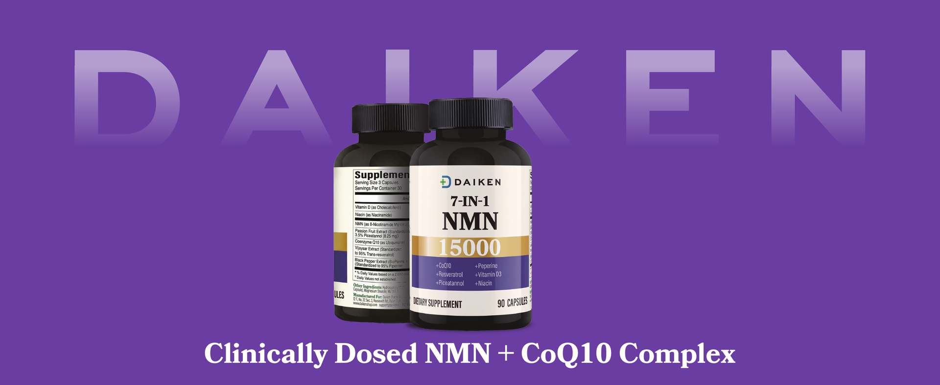 DAIKEN NMN Supplement 15000 Complex with CoQ10, D3 & Resveratrol, 90 Caps