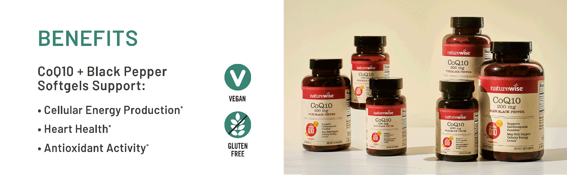 NatureWise CoQ10 100mg + Black Pepper Softgels - High Absorption Coenzyme Q10 + Black Pepper - Antioxidant for Heart Health + Cellular Energy - Vegan, Non-GMO, Gluten-Free - 30 Count[30-Day Supply]