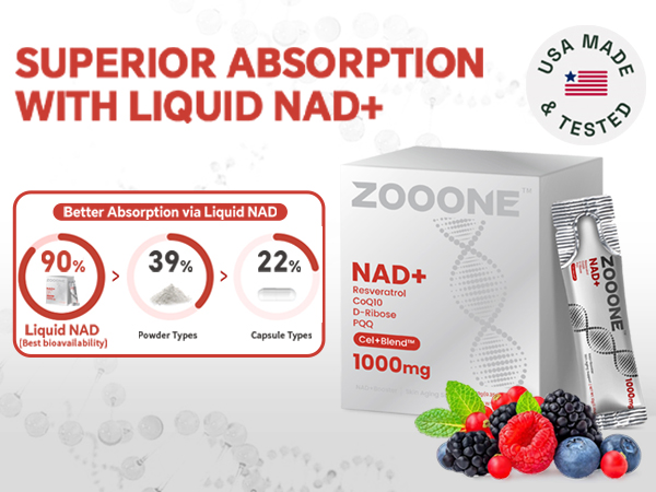 zooone- NAD+ Supplement 30pcs, Premium Nicotinamide Riboside & Resveratrol, DNA Repair & Healthy Aging， Advanced NAD Supplement for Men & Women, Boosts Cellular Energy.