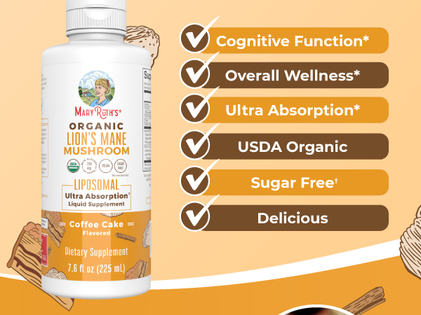 MaryRuth's USDA Organic Lions Mane Supplement, Vegan, 15 Servings