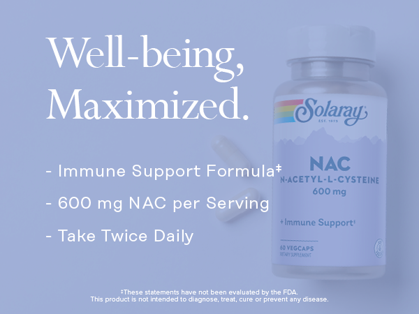 SOLARAY NAC Supplement N-Acetyl L Cysteine for Men & Women, 60 Veg Caps