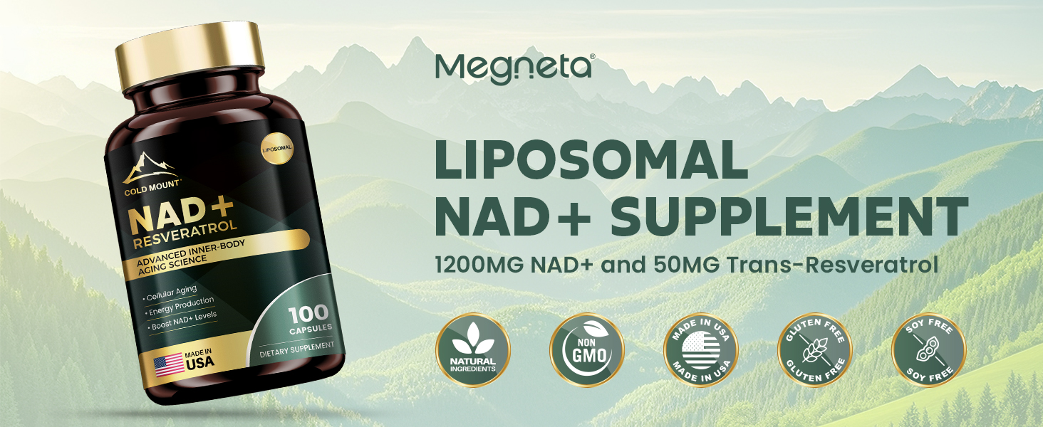 Liposomal NAD+ Supplement 1200 mg With Trans-Resveratrol, 100 Capsules