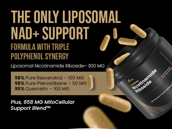 DLNIA Liposomal NAD+ Supplement & NMN Alternative | Nicotinamide Riboside (NR) 1258 mg with Resveratrol, Quercetin, Pterostilbene & CoQ10-12-Nutrient High-Absorption Cellular Energy & Healthy Aging