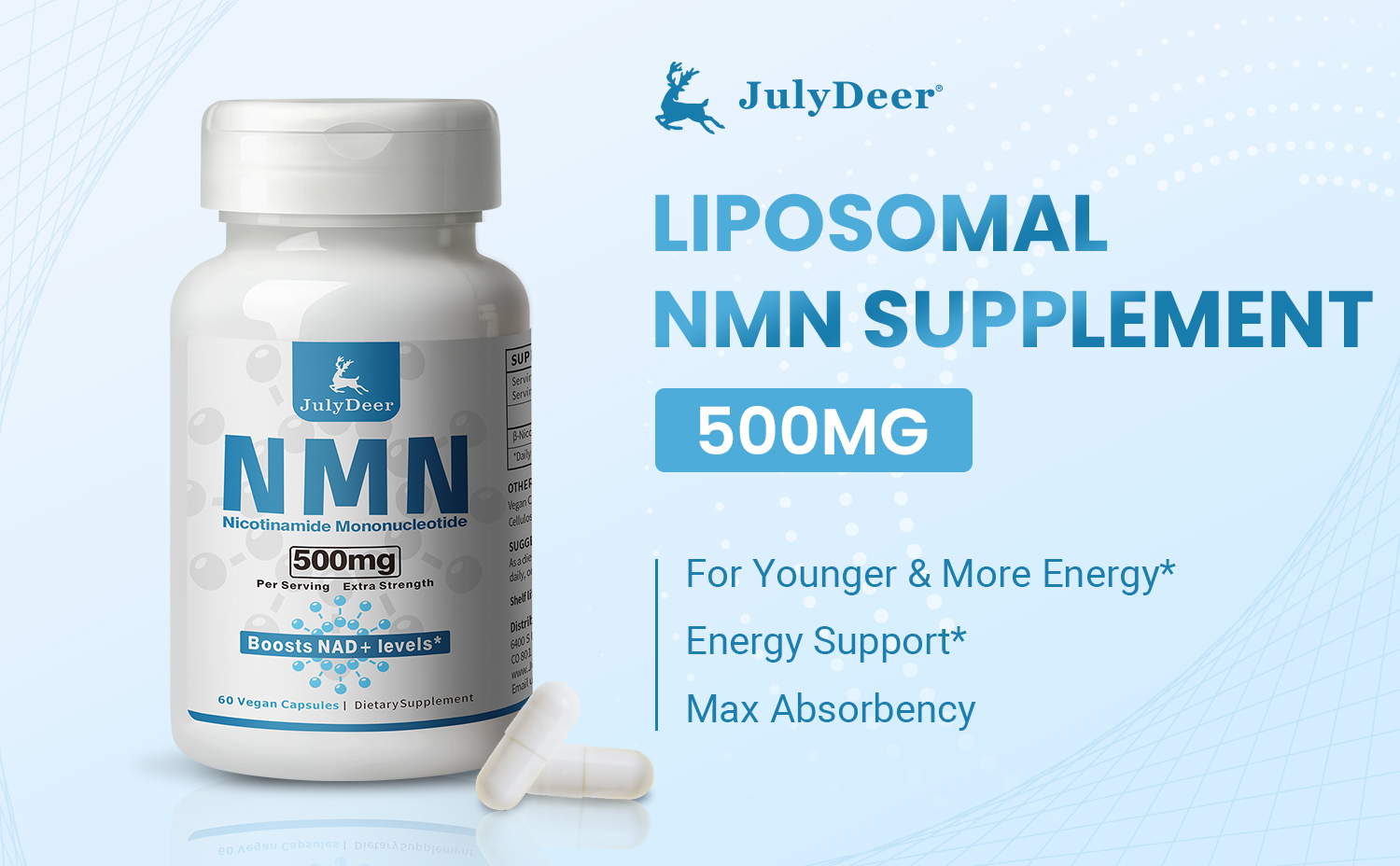 Pure NMN 500mg, 99% Nicotinamide Mononucleotide for Boosts NAD+ Levels
