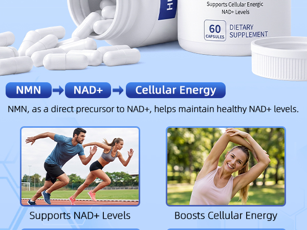 NMN Supplement 1000mg, 4-in-1 Liposomal NMN for NAD+ Supplement 60 Capsules