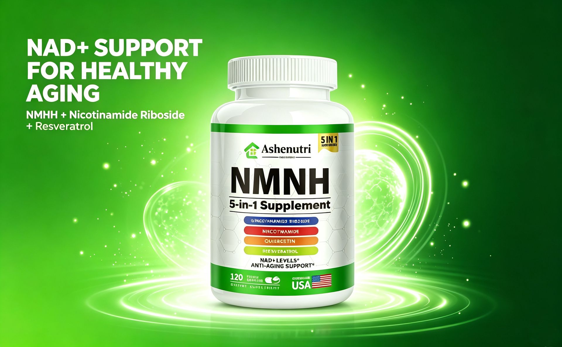 NMNH Supplement (Dihydronicotinamide Mononucleotide), NMN Alternative Supplement w/Niacinamide (Vitamin B3), Quercetin, Trans-Resveratrol, Support NAD+, Skin Cell Health*, Aging & Energy, 120 Capsules