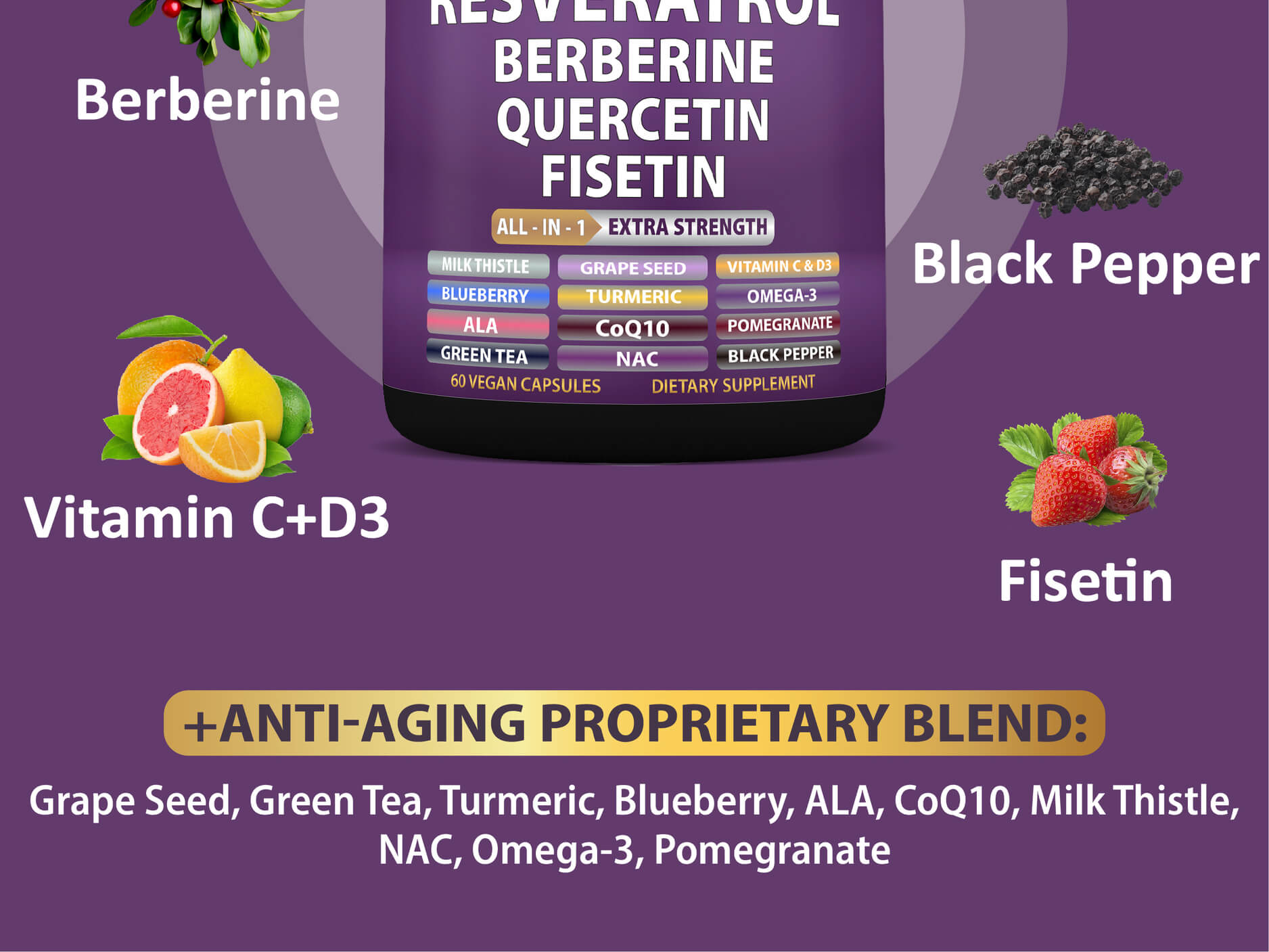 StrongVit NAD+ Resveratrol Supplement for Healthy Aging - 60 Capsules