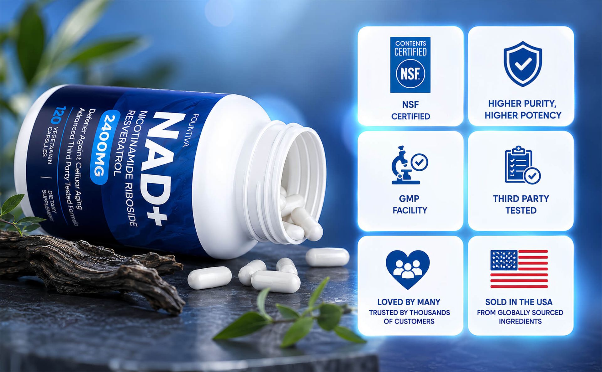 Liposomal NAD Supplement 2400mg - NAD+ Nicotinamide Riboside with Resveratrol, CoQ10, TMG & PQQ - Support Cellular Health, Stamina & Healthy Aging for Women & Men - 120 Capsules