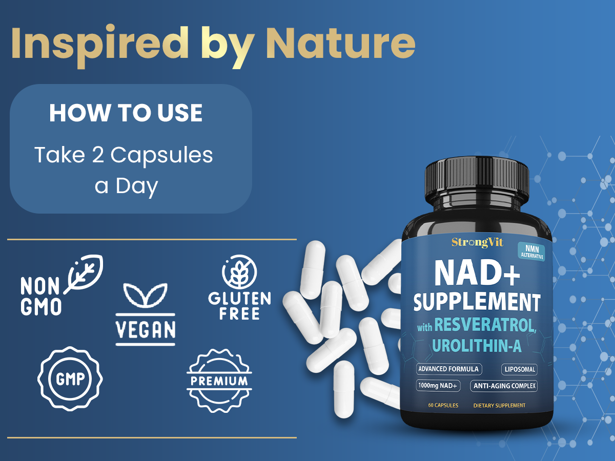 StrongVit NAD Resveratrol for Women & Men, Cellular Health, Energy, 60 Caps