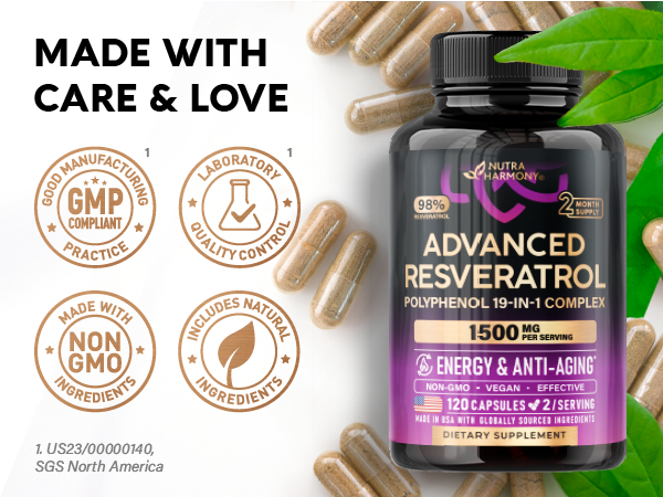 Resveratrol + Berberine, Quercetin, ACV, Acai & Noni Supplement - 120 Caps