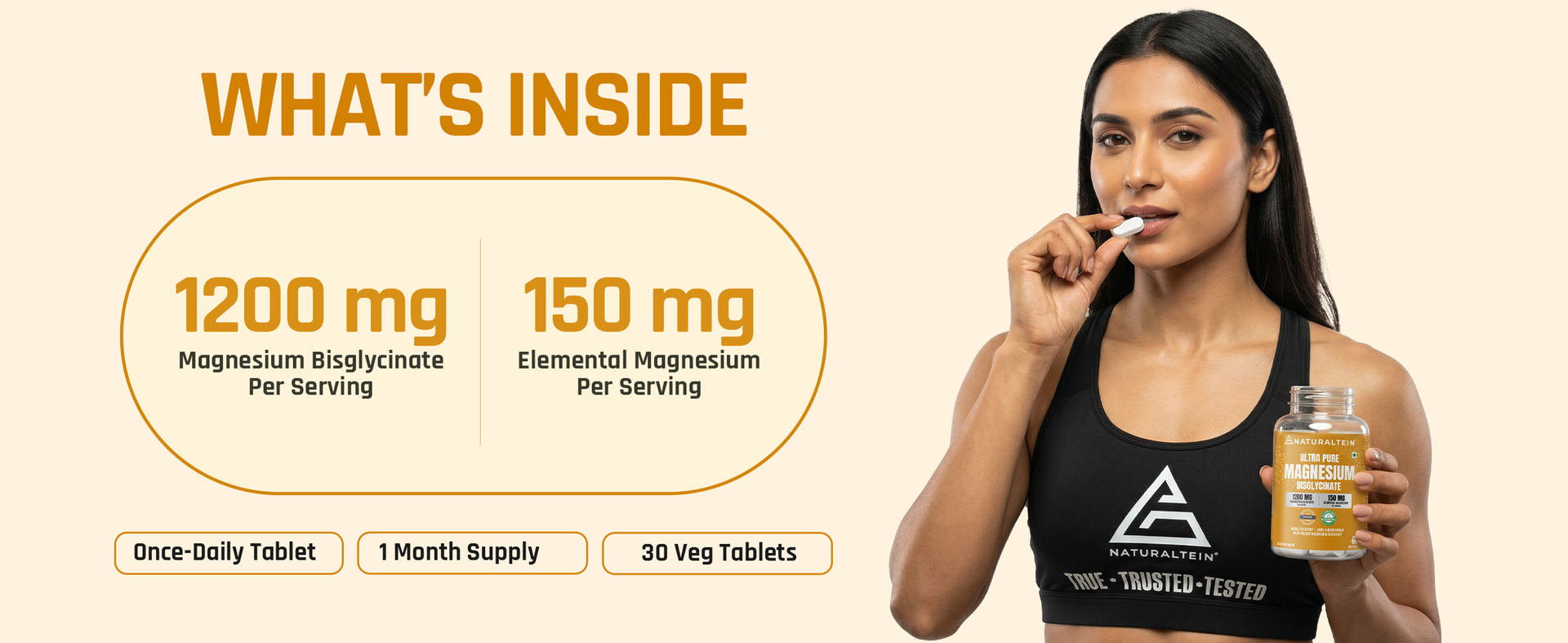 Naturaltein Magnesium Glycinate 1200mg (150mg Elemental) | Chelated High Absorption Magnesium | Supports Sleep Quality & Normal Muscle Function | Glyphosate Tested | 30 Tablets