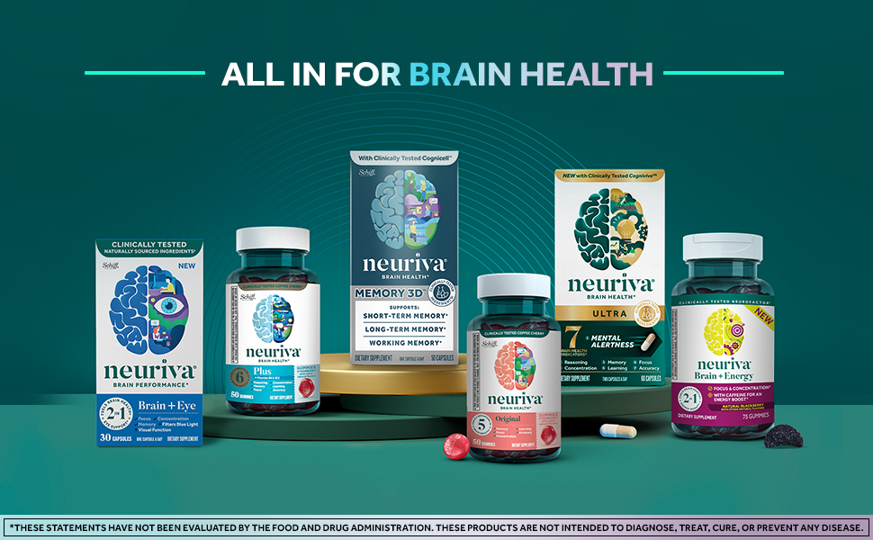 NEURIVA Memory 3D Brain Supplements for Memory and Focus, Vitamin B12 & B6, Folic Acid, 50 Count Capsules