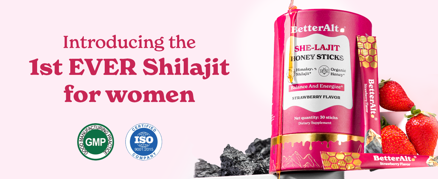 BetterAlt SHE-Lajit Strawberry Honeysticks|Shilajit for Women with Shatavari & Saffron for hormonal Balance & Energy Boost|Tasty sticks with Goodness of Pure Himalayan Shilajit| 30 Sticks