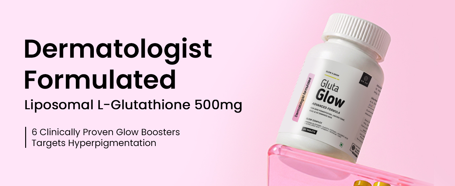 Dr. Su Gluta Glow Supplement | Liposomal Glutathione with 500 mg L-Glutathione along with Vitamin C, E, Zinc, Selenium & NAC | For Pigmentation, Dull & UV-Damaged Skin | 2 Tablets/Day | 60 Capsules | Unisex | Skin Radiance Support