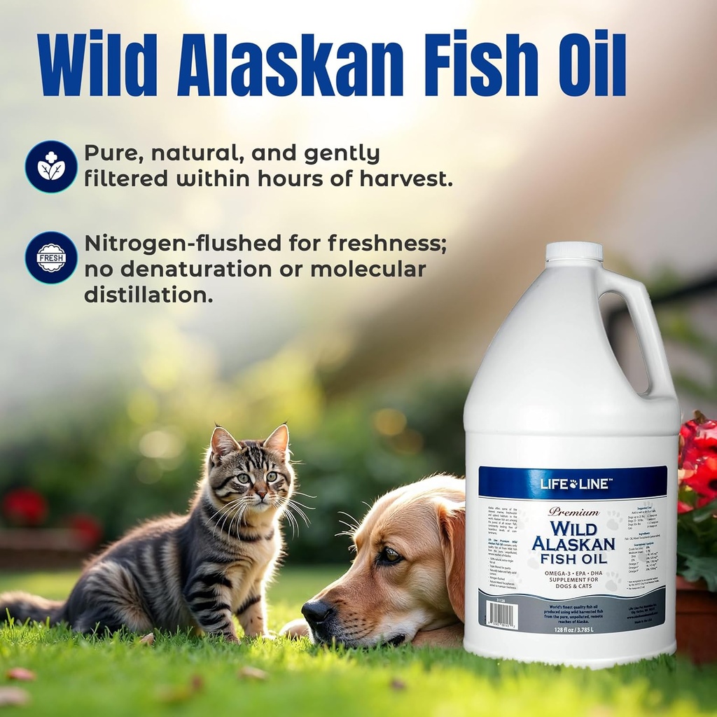 Life Line Pet Nutrition Wild Alaskan Fish Oil for Dogs and Cats 128oz – Omega 3 Fish Oil Supplement for Skin & Coat, Brain, Eye & Heart Health 3