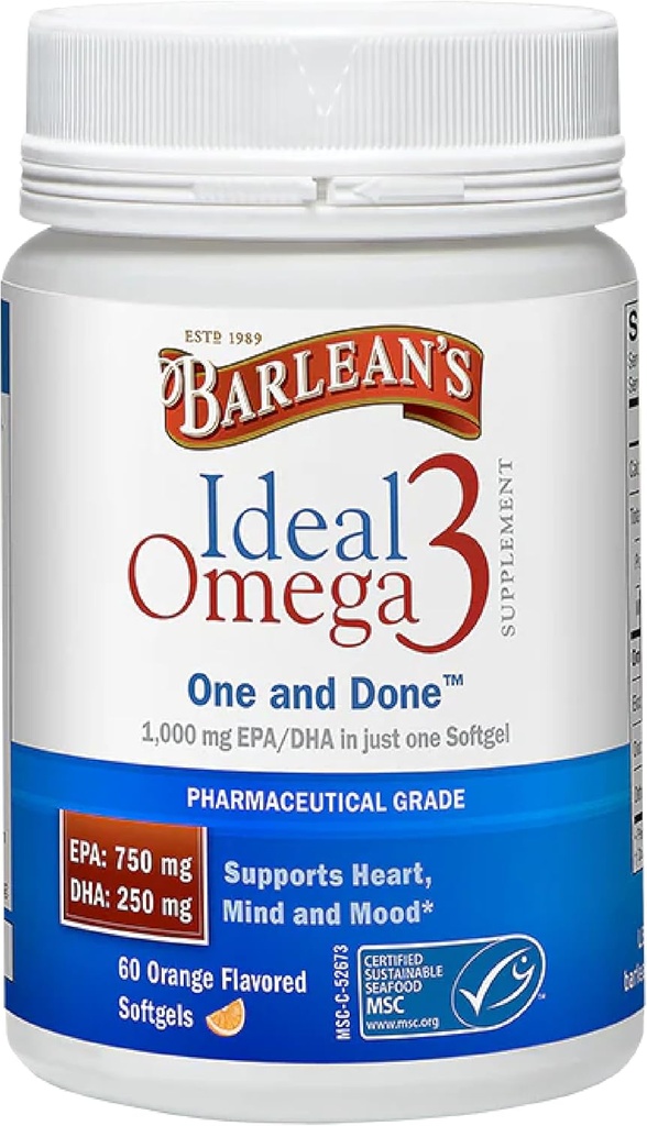 Barlean's Ideal Omega Max 3 Fish Oil Supplements, 1000 mg Softgels, EPA and DHA Fatty Acid Pills for Men and Women, Orange Flavor, 60 Count 3