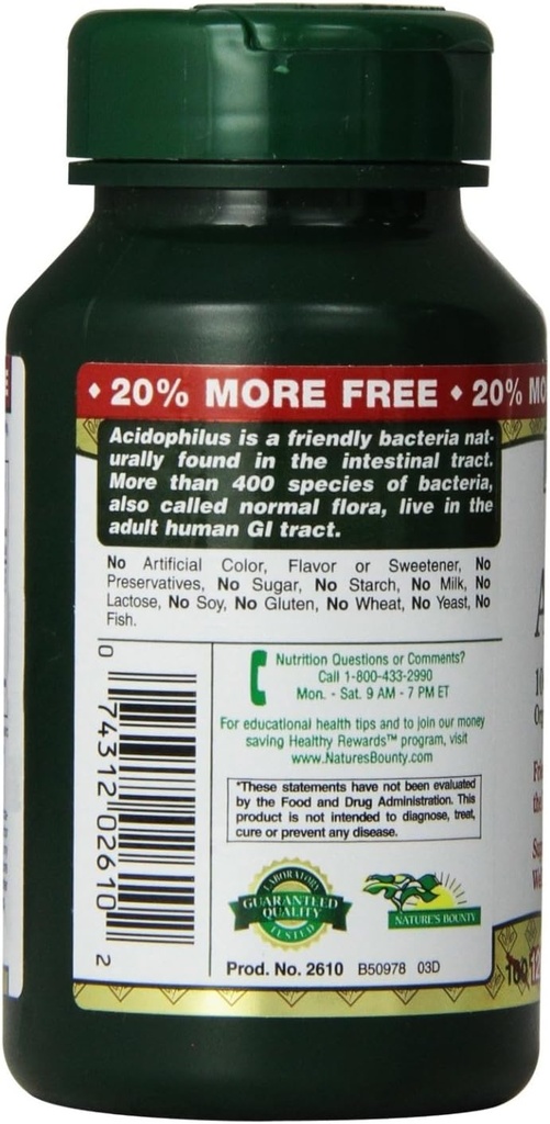 Nature's Bounty Probiotic Acidophilus Tablets, 120 ea (Pack of 5) 3