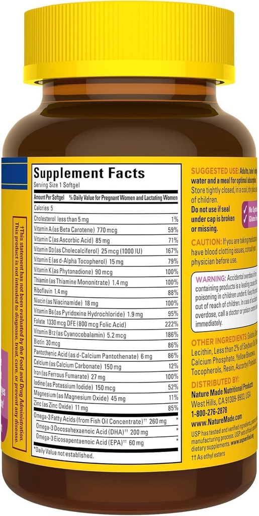 Nature Made Prenatal + DHA 200 mg Multivitamin Softgels 60 Ct 3