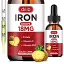 Flytande järntillskott för kvinnor och män järn droppar järntillskott för anemi med folat, C-vitamin, B12 för röd blodcellsupport-vinkel smak, 2 Fl Oz