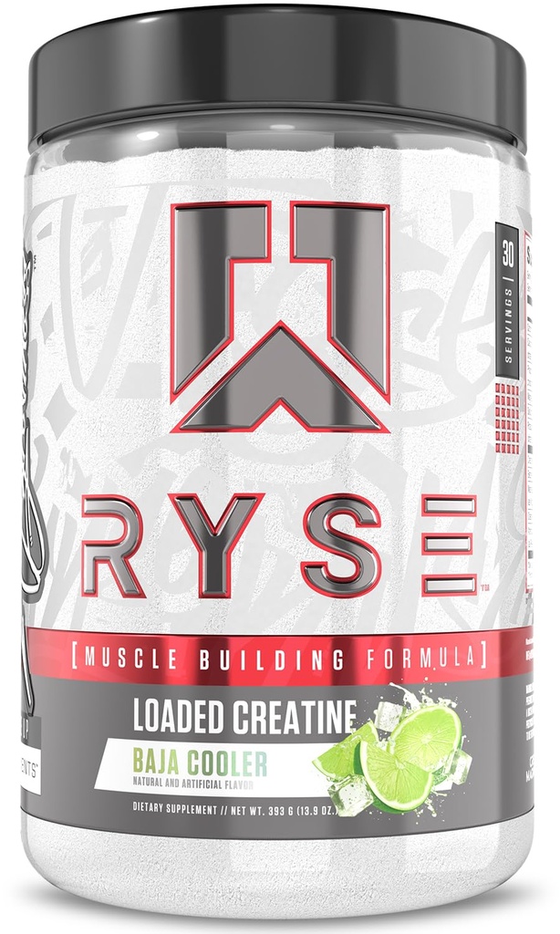 RYSE Loaded Creatine for Men & Women - Baja Cooler - Muscle Building Formel med 3 formulär av elektrolyter, Betaine Anhydrous och Peak ATP - Styrka, Styrka och uthållighet - 30 portioner
