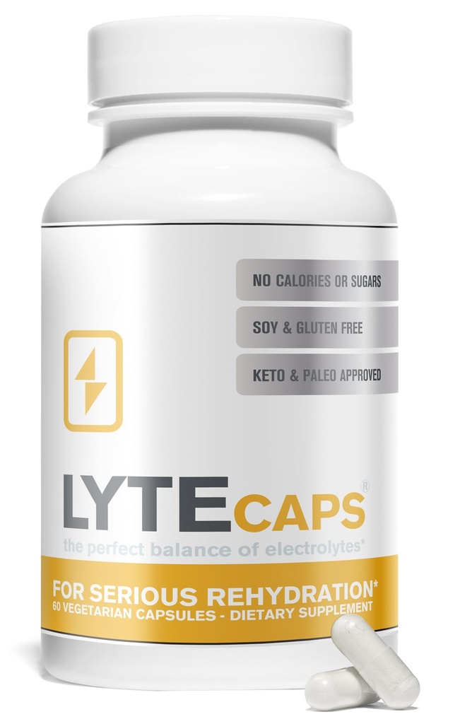 LyteLine Electrolyte kapslar - 60 vegetariska kapslar för allvarlig rehydrering, kramper, uttorkning - Magnesium, kalium, natrium, zink - fri från gluten, mejeri, nötter