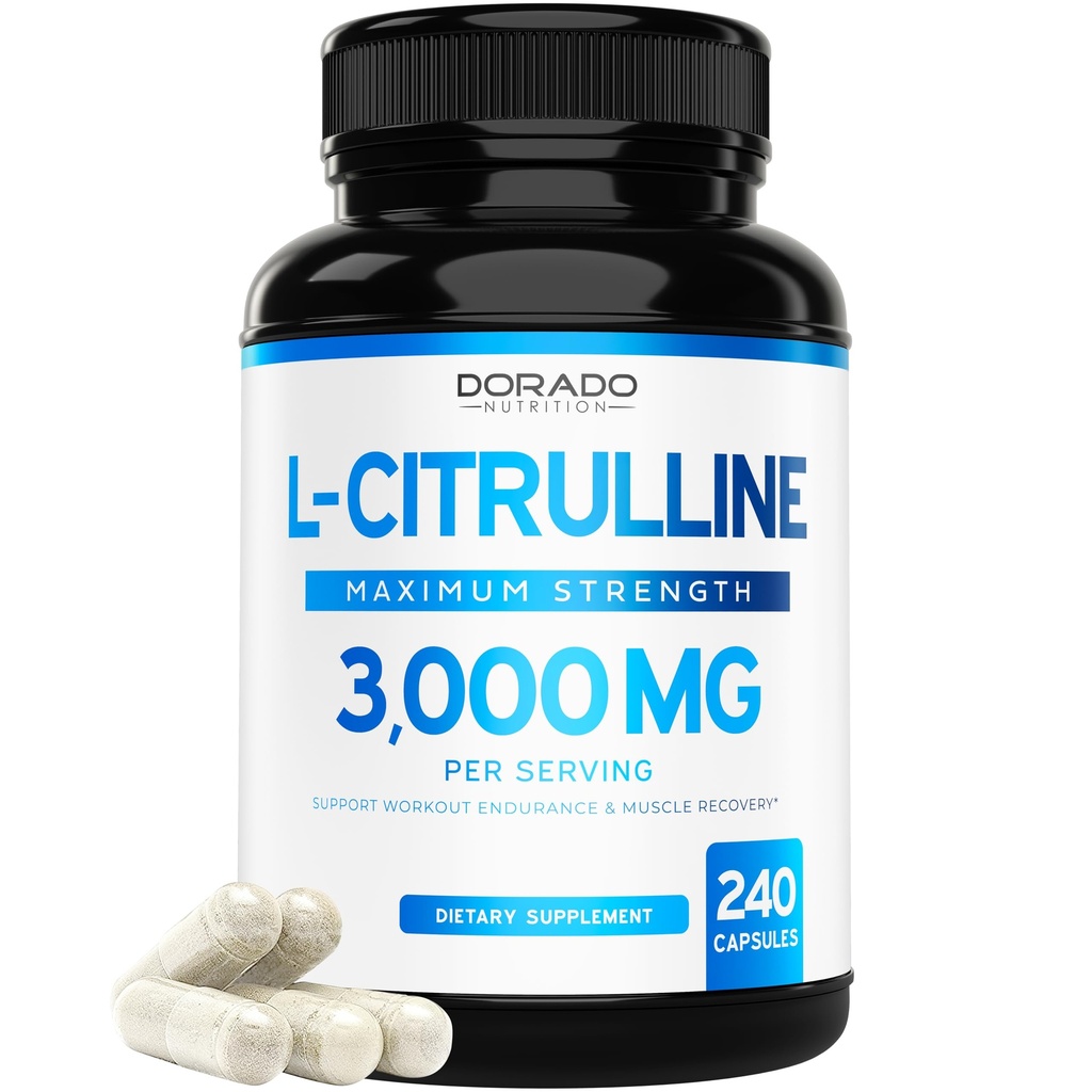 L Citrulline 3000mg Supplement (240 kapslar) Support L Arginine & Nitric Oxide Pills - L-Citrulline för män och kvinnor - Muscle Recovery & Pump Supplement - 3rd Party Tested, Vegan, Non-GMO - USA Made