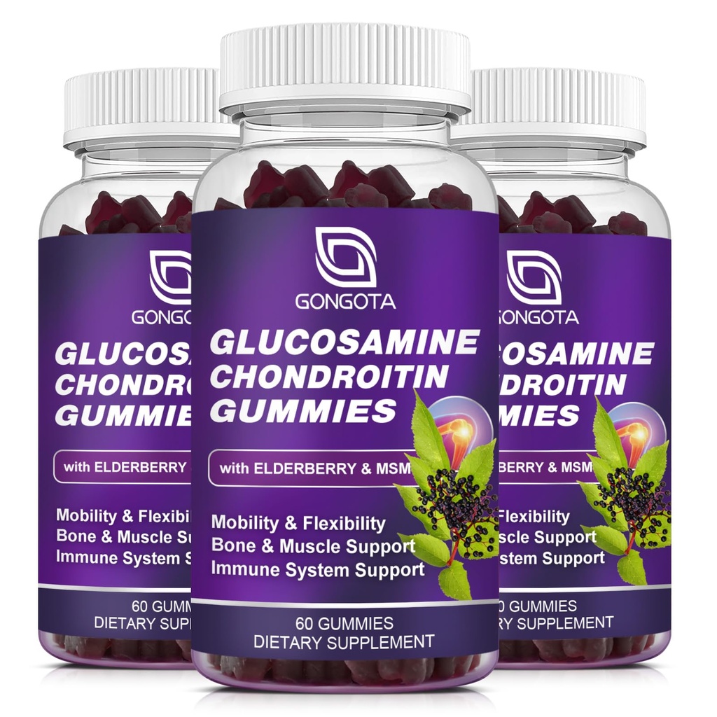 Glukosamin Chondroitin Gummies - 2- Pack, Extra Strength 1500mg Glukosamin med MSM & Elderberry, flexibilitetsstöd, bästa brosk och immunstöd tillskott för män och kvinnor - 180 Gummies
