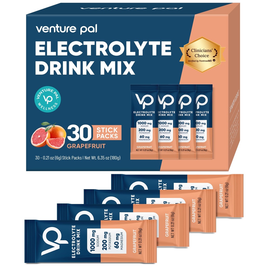 Venture Pal High Sodium Sugar Free Electrolytes Powder Packet - Hydration Packets med vitamin, natrium och kalium | Zero Calories | Vegan, Keto & Paleo Friendlyte Drink Mix - 30 Sticks