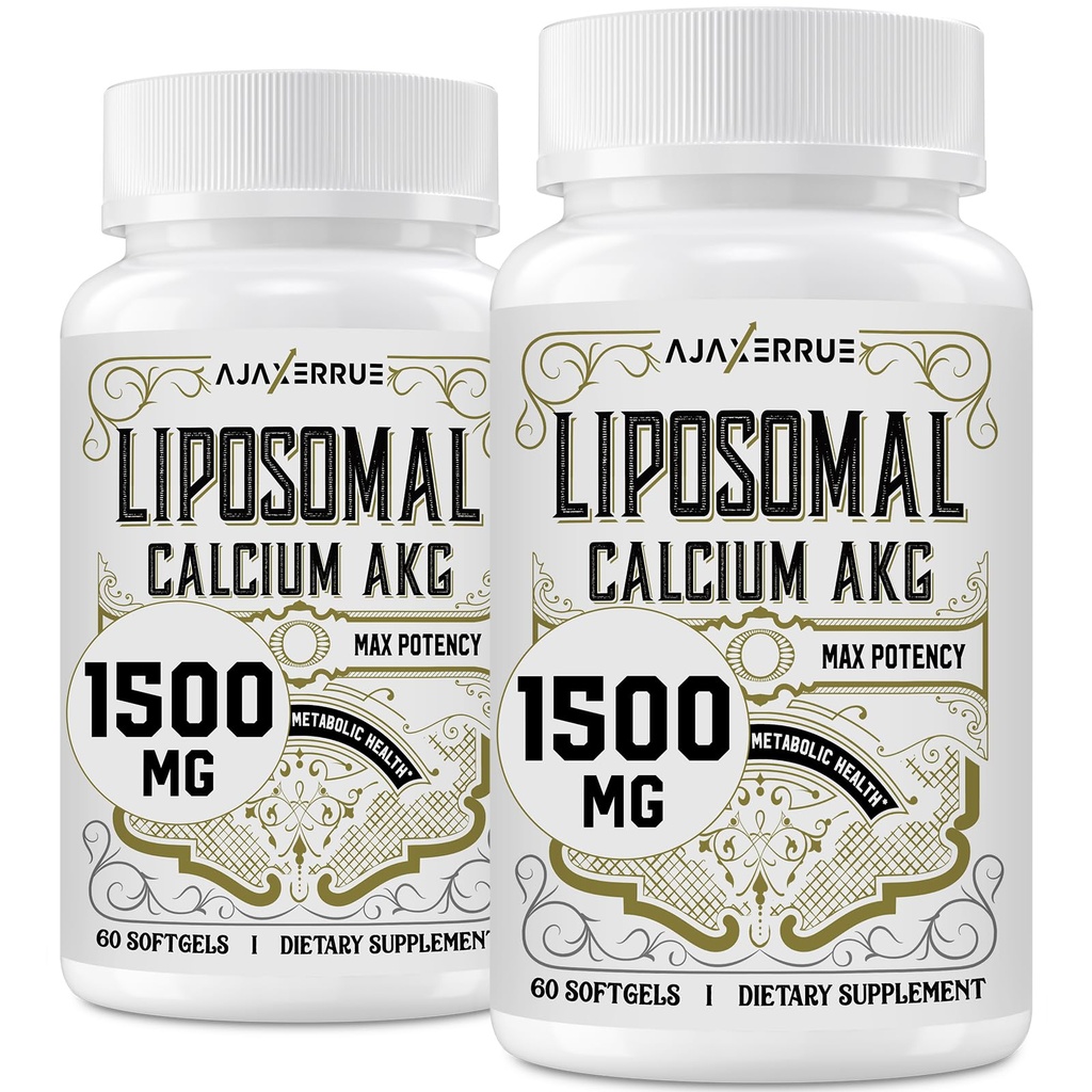Liposomal Calcium AKG Supplement 1500 MG (Alpha-Ketoglutaric Acid), Hög Absorption, effektivare än AAKG, Ca AKG för livslängd, åldersförsvar, cellulär energi, metabolisk funktion, 120 Softgels