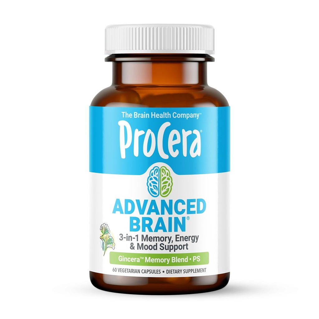 Procera Advanced Brain - Fast Acting - Ingredients Supported by 100+ Studies - Improve Memory, Recall - Concentration - Clears Fog - Mental Clarity - Slows Cognitive Decline - 60 Count