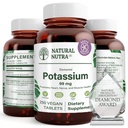Natural Nutra Elemental Potassium Gluconate 99 mg Kosttillskott - främjar energi, hjälper till att öka nervsystemet, främjar hjärthälsa, mineralförordning, muskelfunktion - 250 Vegan tabletter