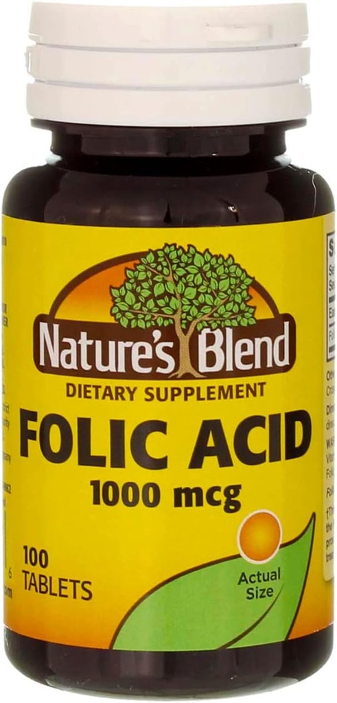 Naturens Blend Folic Acid 1000mcg Tablets 100 Count (4 Pack)